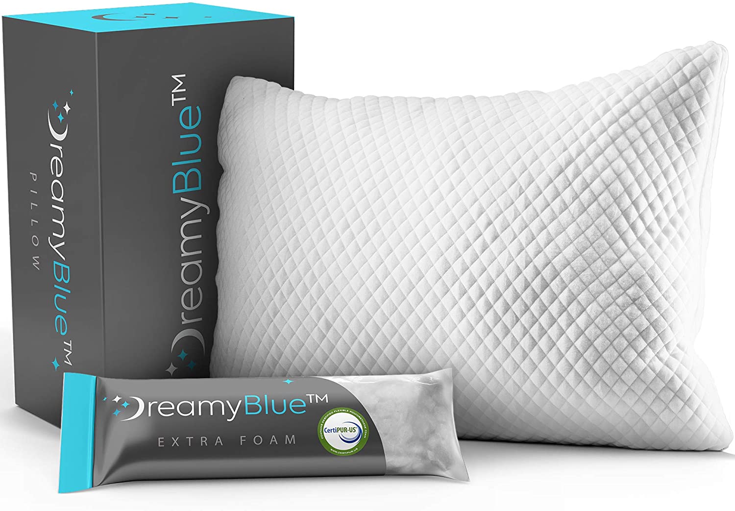 プレミアム枕 睡眠用 - 細断メモリーフォームの詰め物 （DreamyBlue）