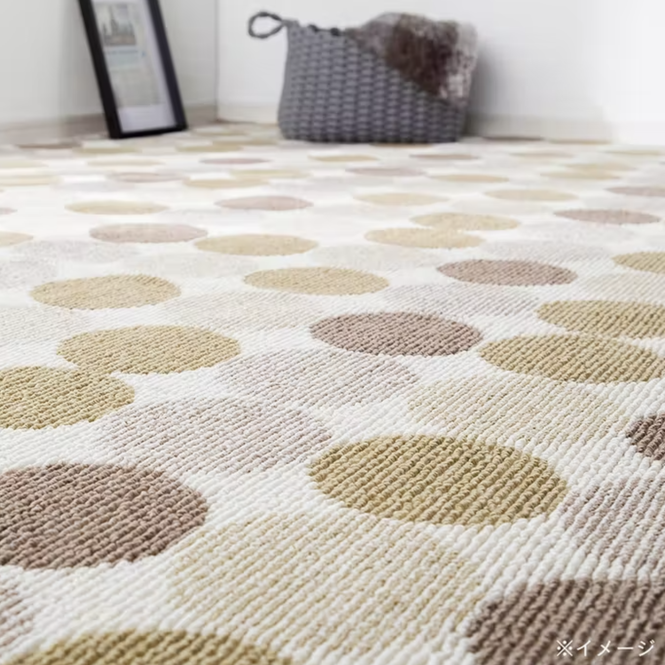 デザイン平織りカーペット サークル アイボリー 6畳