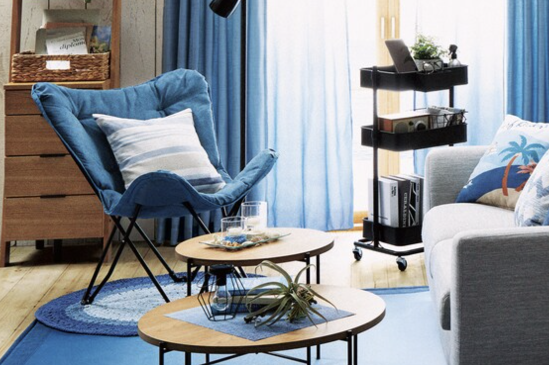 ニトリ バタフライチェア ブルー 2脚 美品】ニトリ 洗える&撥水