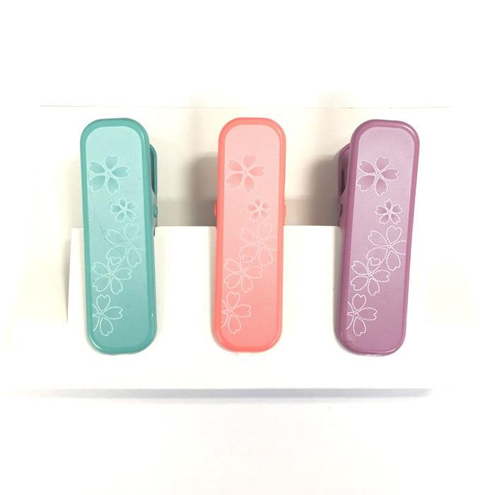きものクリップ 着物クリップ 1ケース 3本セット 桜柄 花柄 ピンク ブルー ターコイズ 水色 青 紫 パープル 着付け小物 レディース 【2ケースまで追跡可能メール便300円対応】
