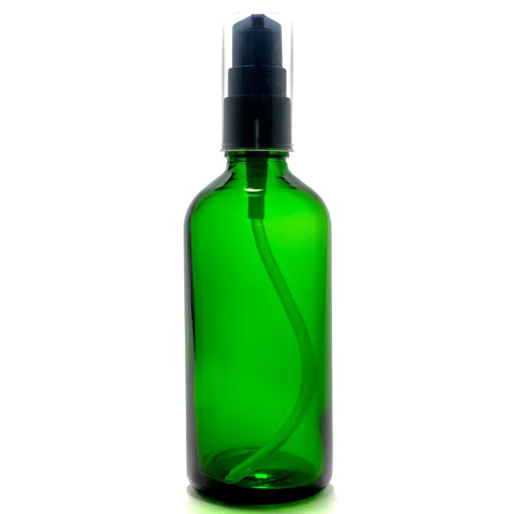 高級遮光瓶 緑色 100ml ポンプディスペンサー付き